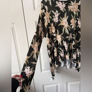 M by Missoni Black Floral Knit Sweater with Pink and Beige Flowers